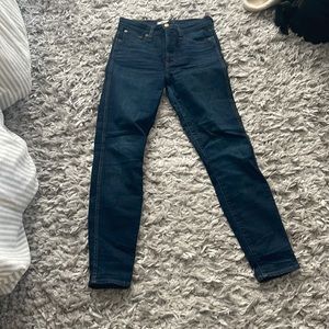 Madewell dark wash skinny jeans, 10 inch high rise